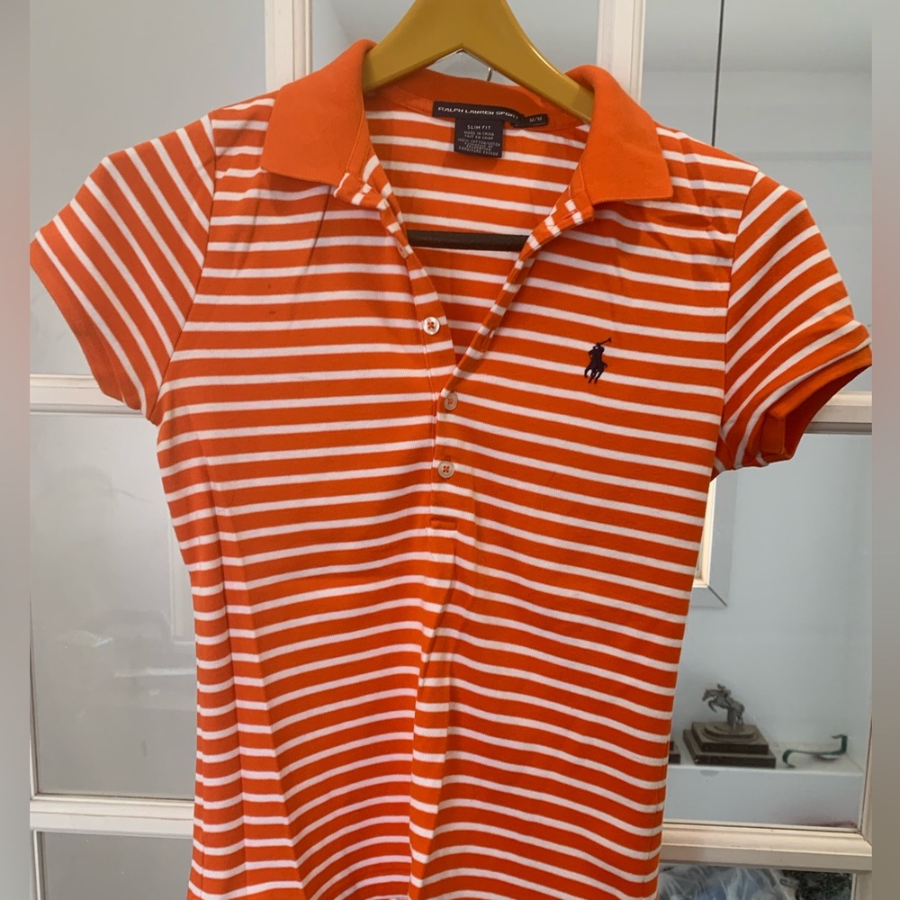 Ralph Lauren Orange and White Striped Polo Shirt